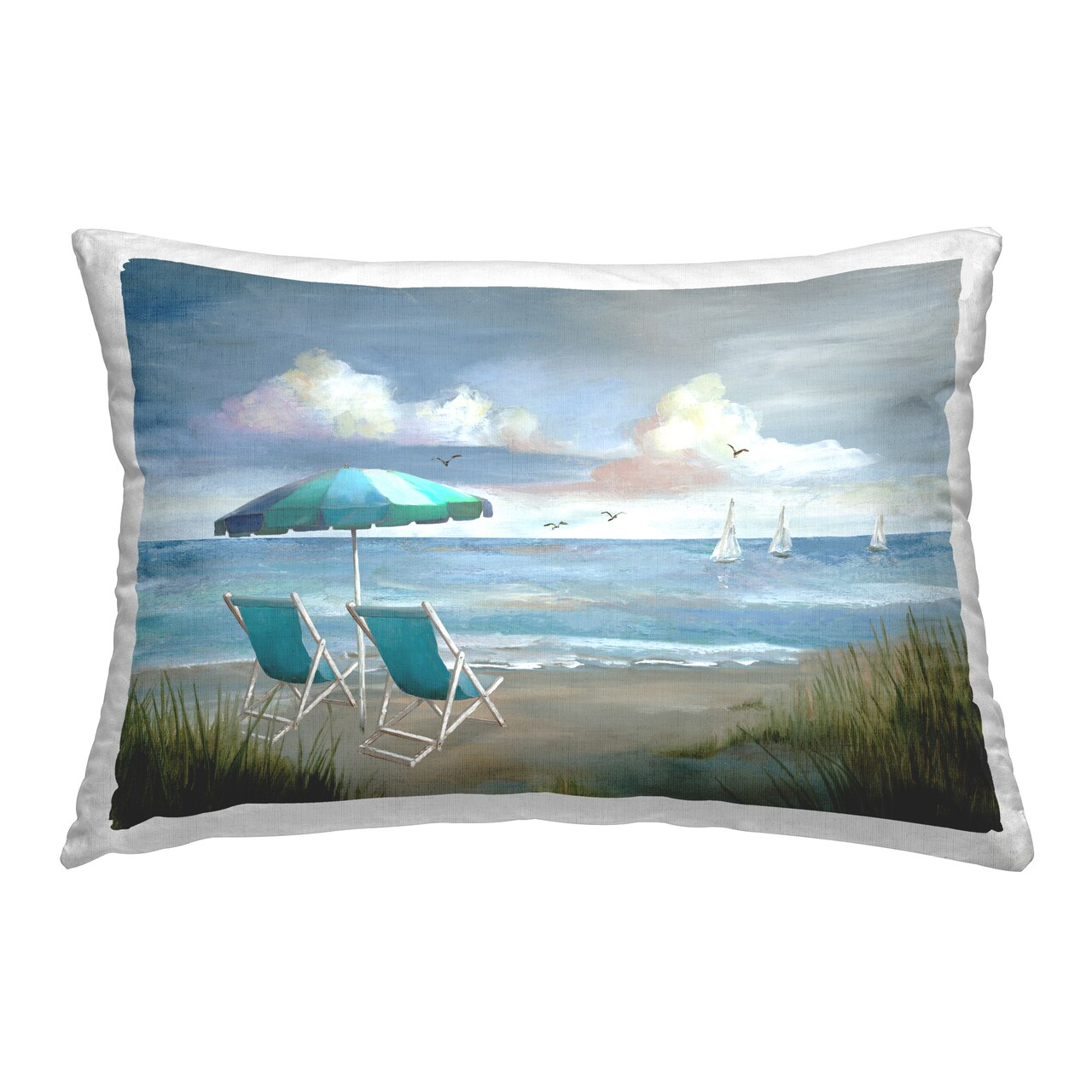 Seagulls over Calm Beach Decorative Printed Throw Pillow Design by Nan, 14 x 7 x 20